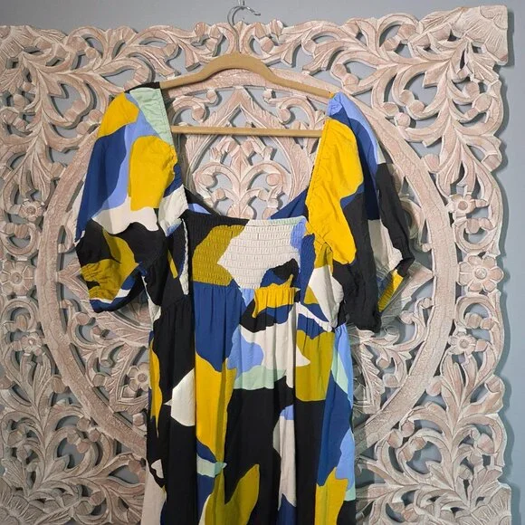 Nine West Multicolor Abstract Baby Doll Maxi Dress XXL - Picture 5 of 7